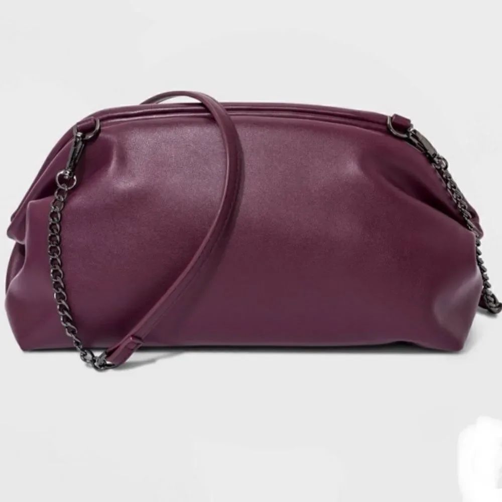 NWT a new day burgundy Convertible Crossbody Clutch Soft Faux Leather Chain Bag